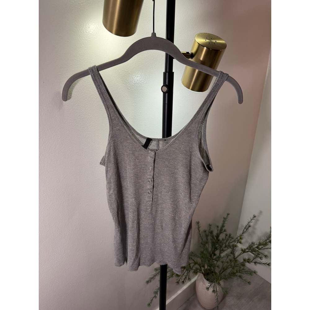 ATM tank designer sparkling chic Gold Metallic Sparkle Silk Blend Henley Tank XS